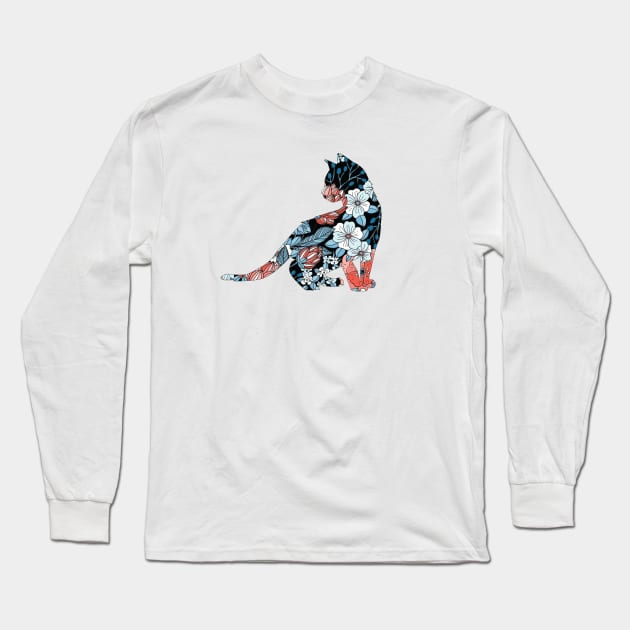 cat with floral pattern Long Sleeve T-Shirt by Wolf Clothing Co